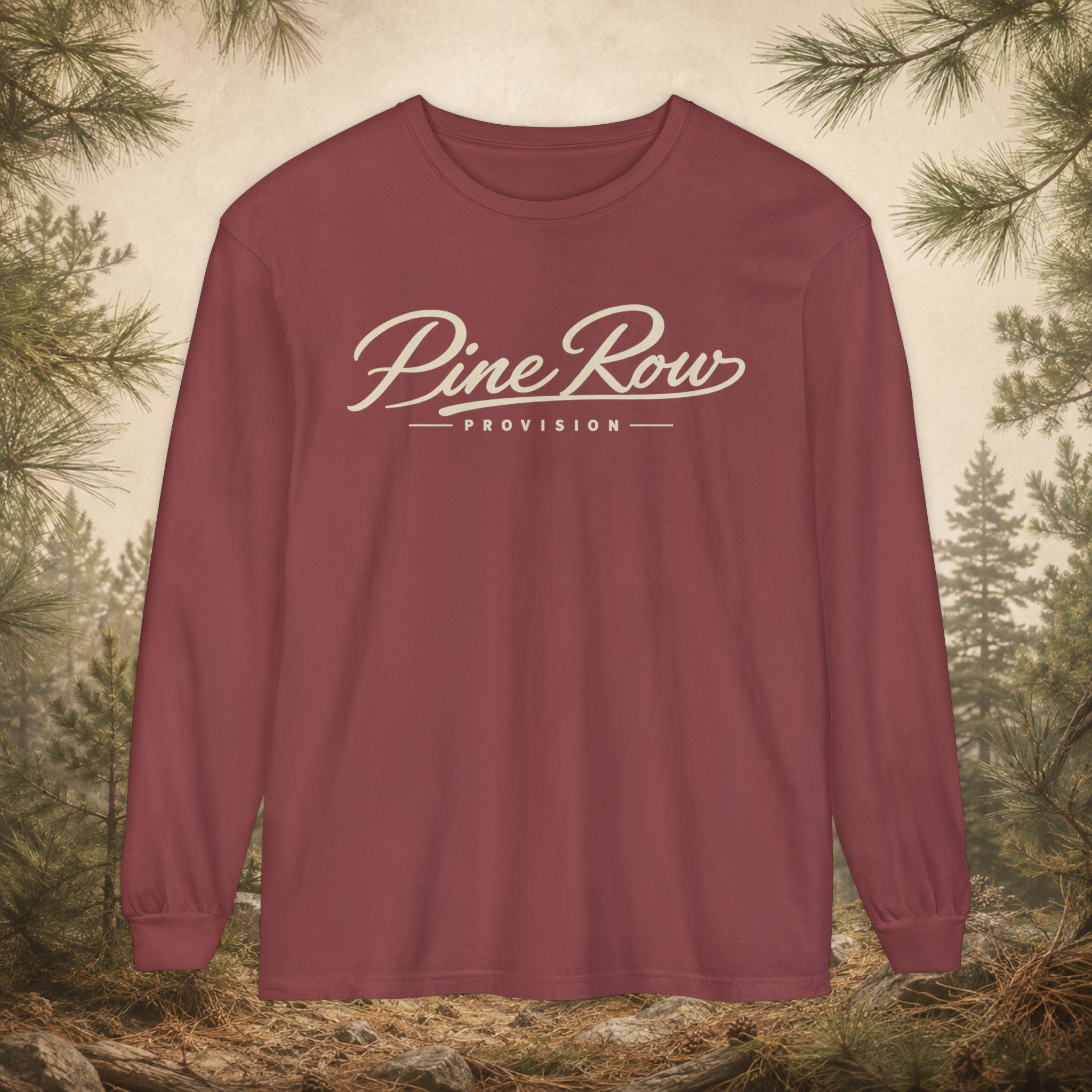 Pine Row Script Cream Long Sleeve T-Shirt