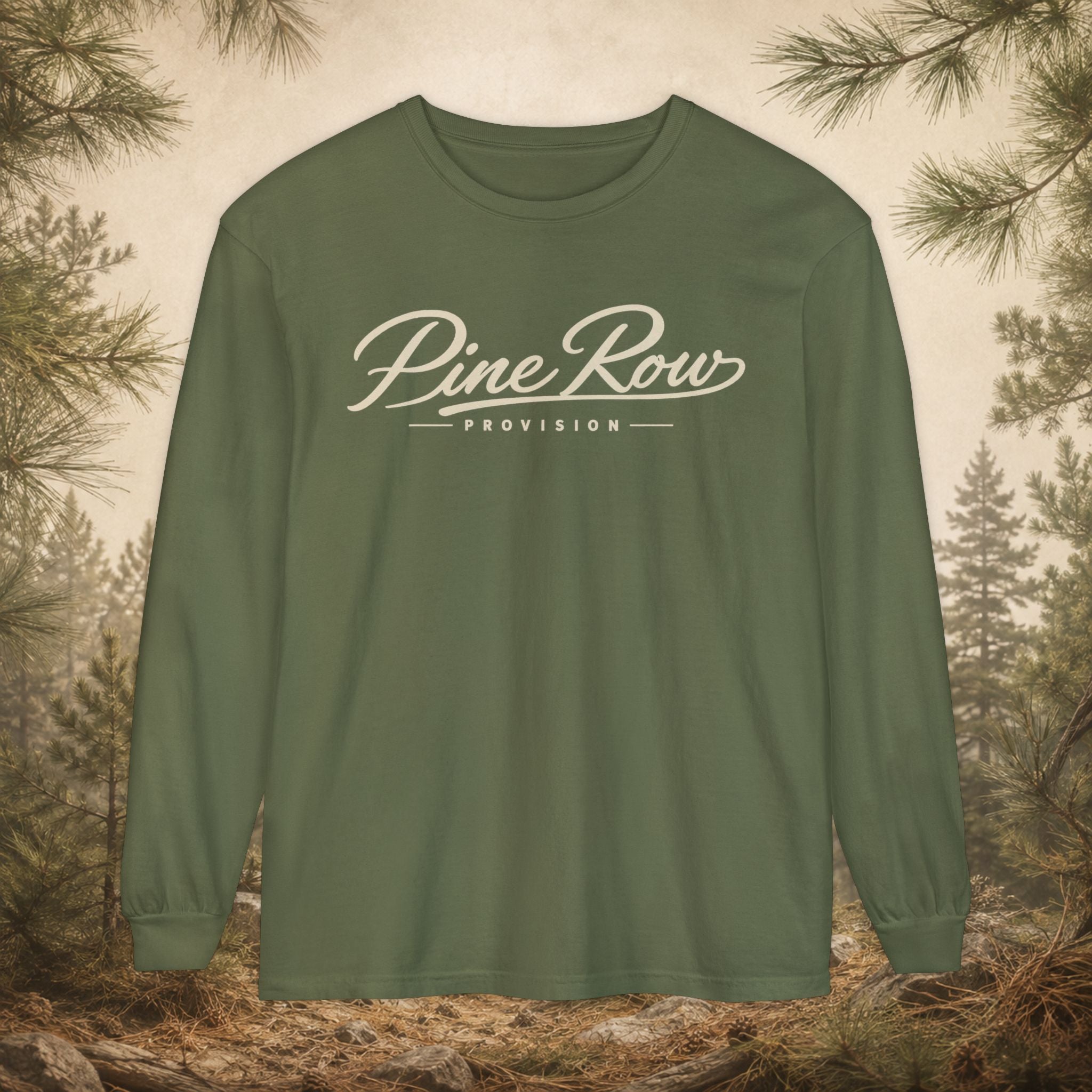 Pine Row Script Cream Long Sleeve T-Shirt