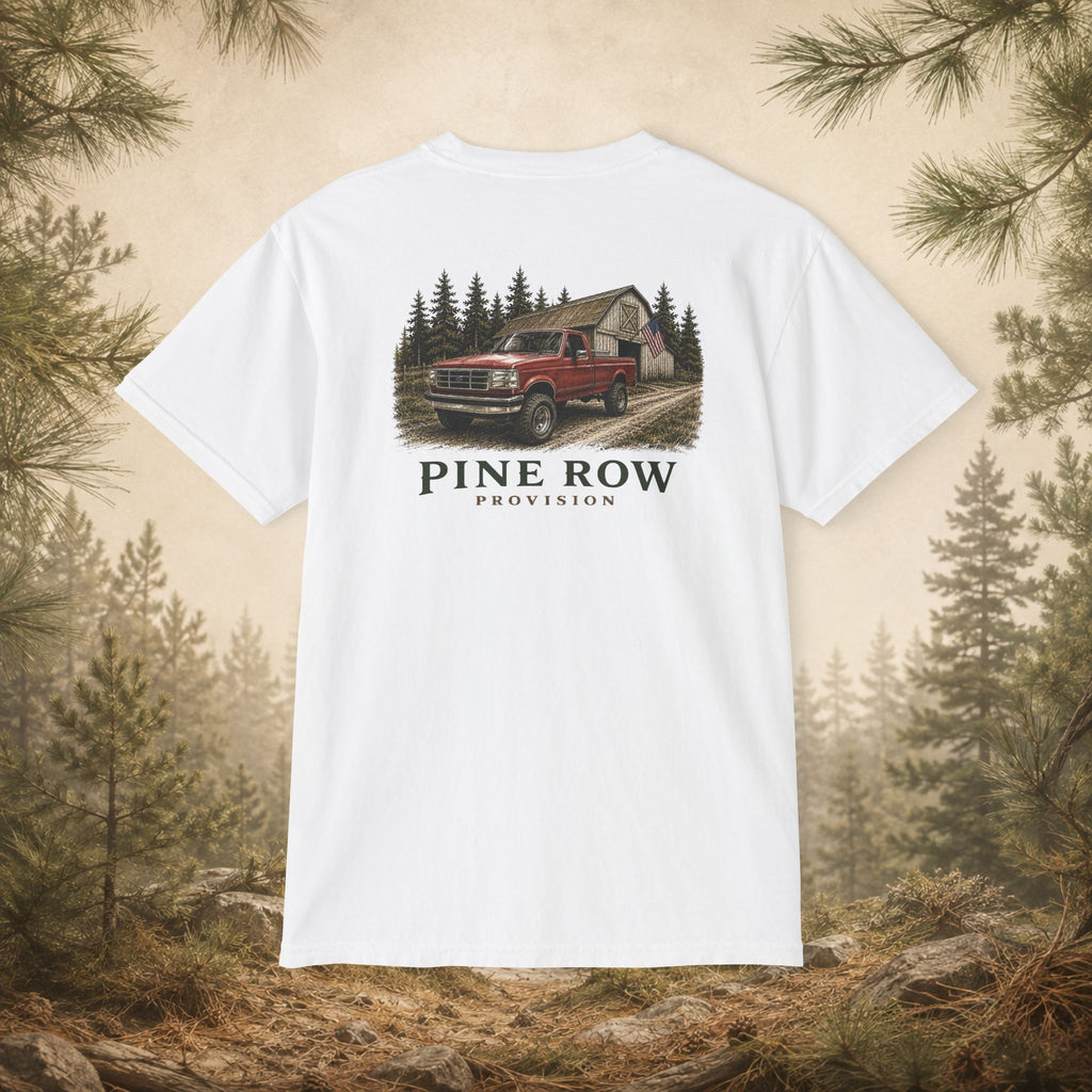 Pine Row Red Farm Truck Pocket T-Shirt