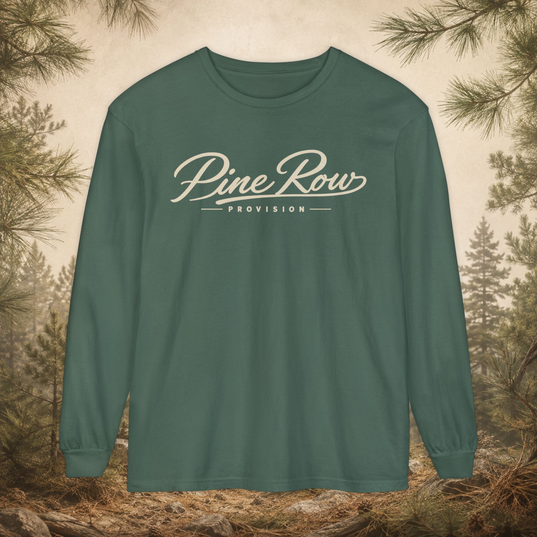 Pine Row Script Cream Long Sleeve T-Shirt
