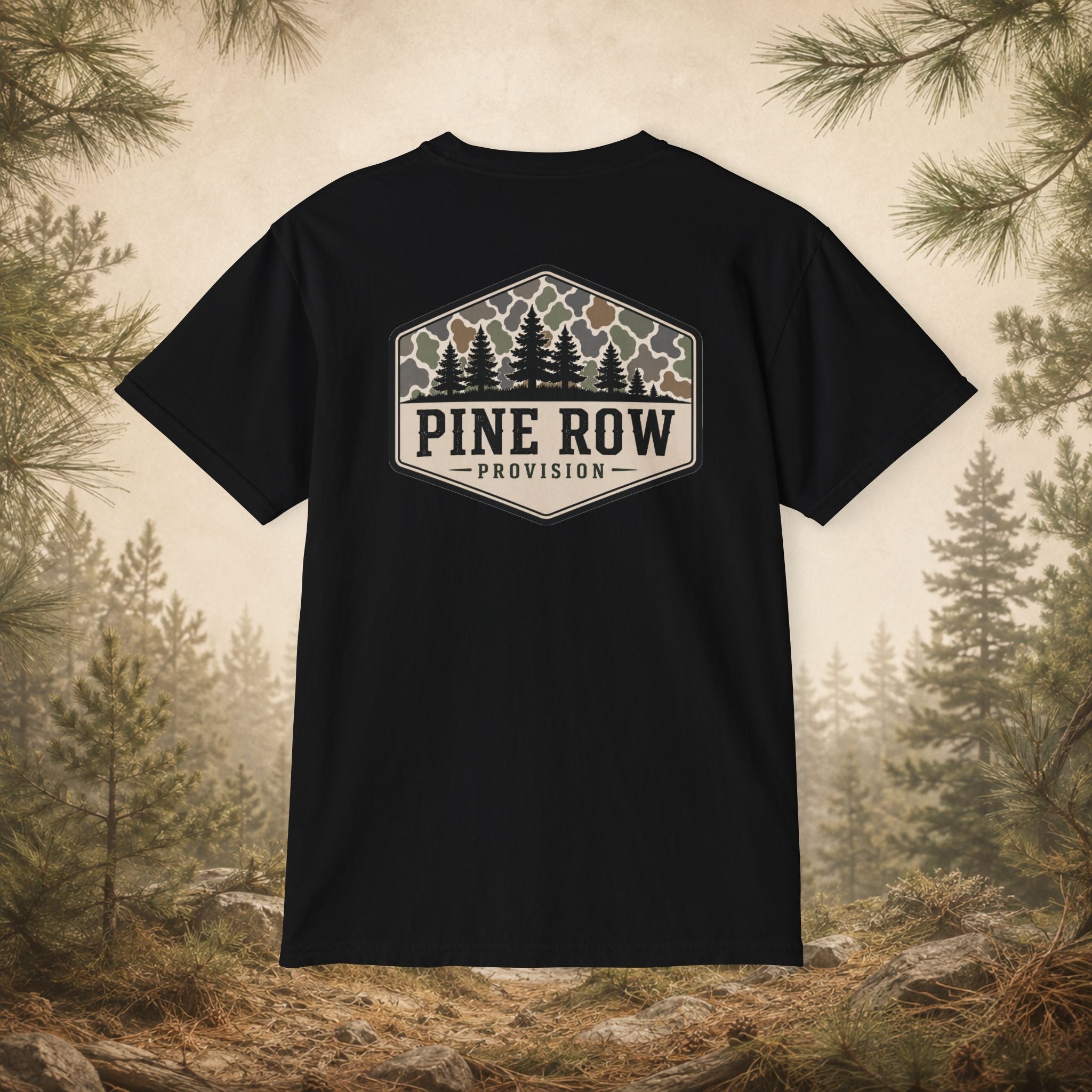 Pine Row Vintage Camo Logo Shield Pocket T-Shirt