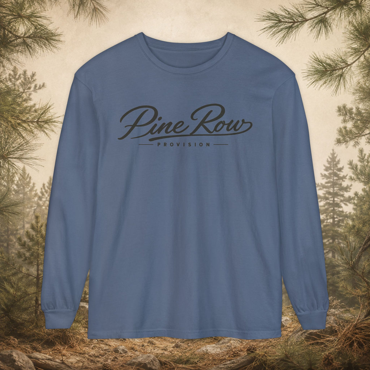 Pine Row Script Charcoal Long Sleeve T-Shirt