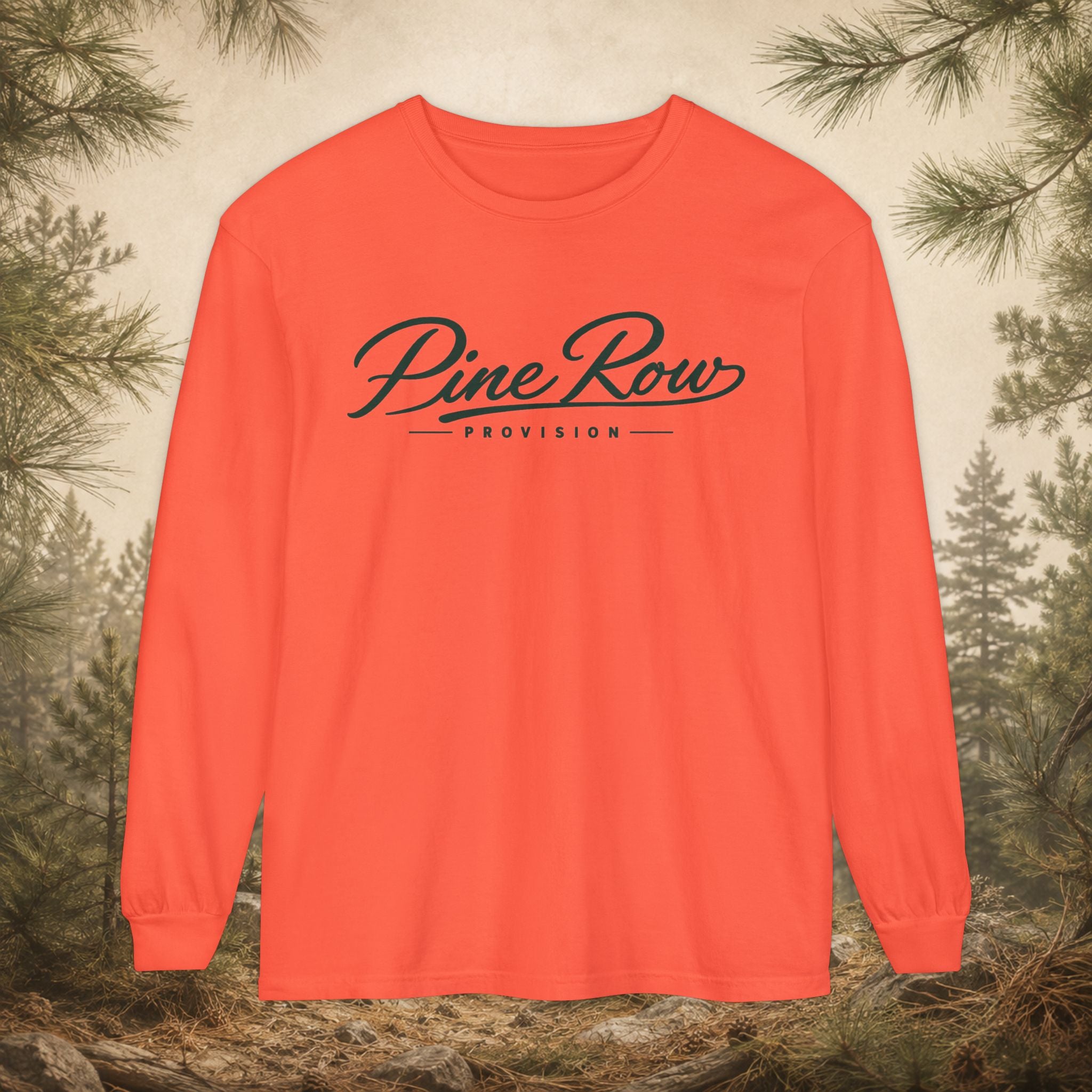 Pine Row Script Pine Green Long Sleeve T-Shirt
