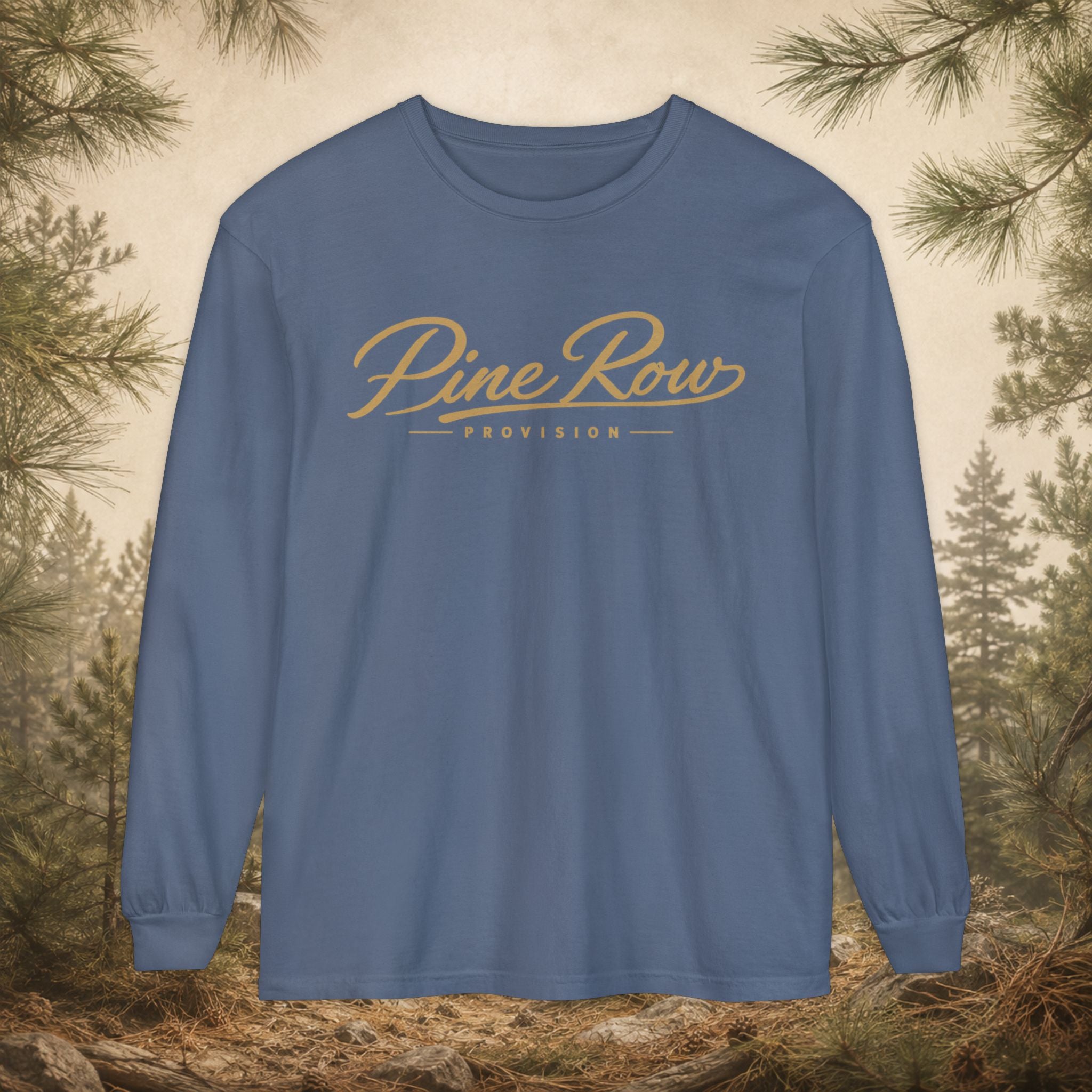 Pine Row Script Faded Gold Long Sleeve T-Shirt