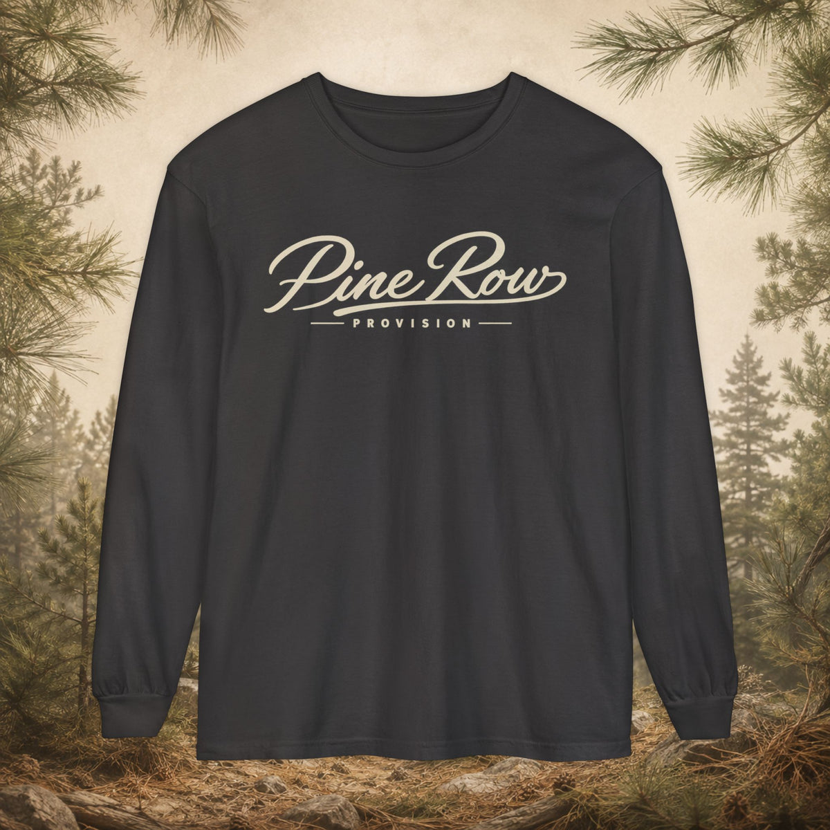 Pine Row Script Cream Long Sleeve T-Shirt