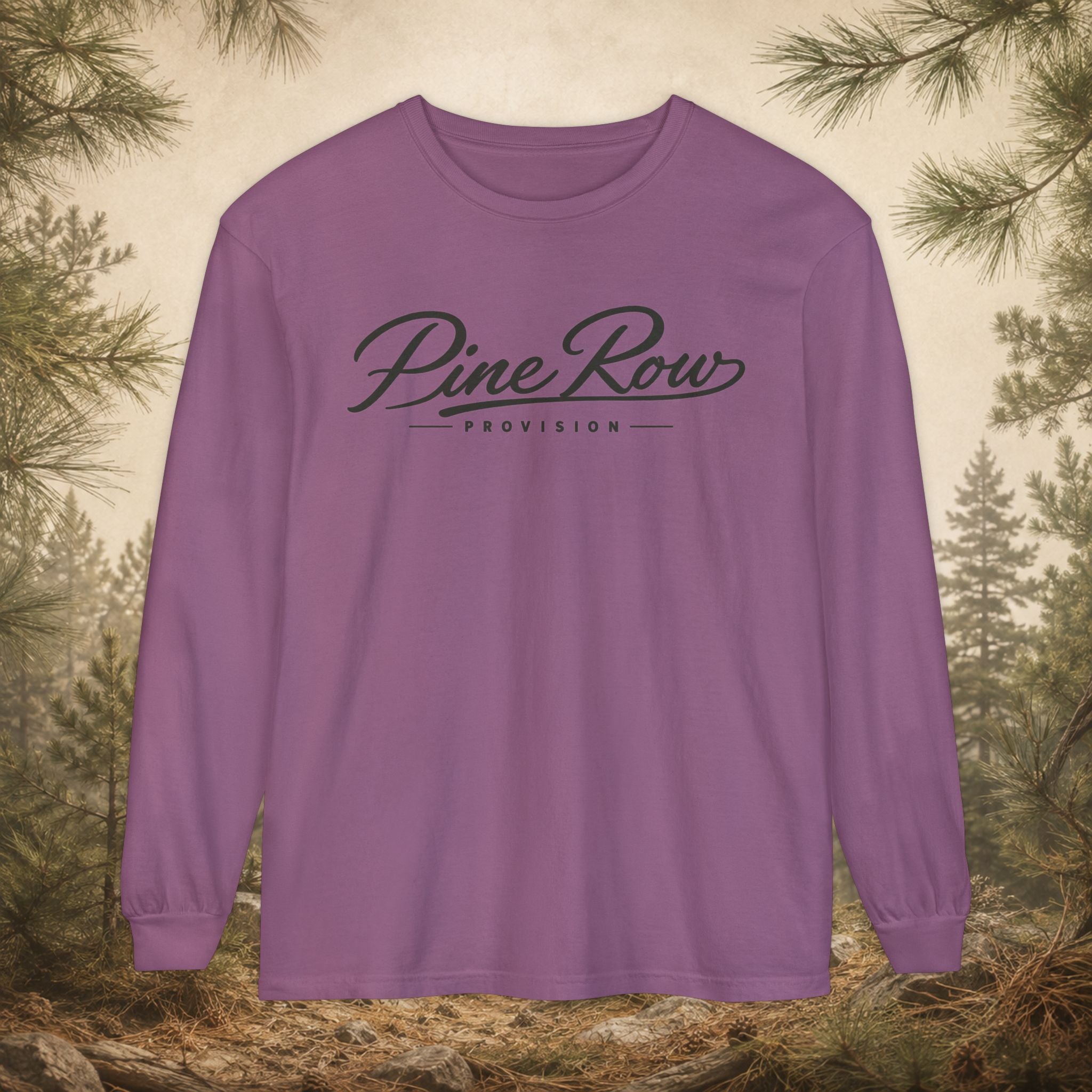 Pine Row Script Charcoal Long Sleeve T-Shirt