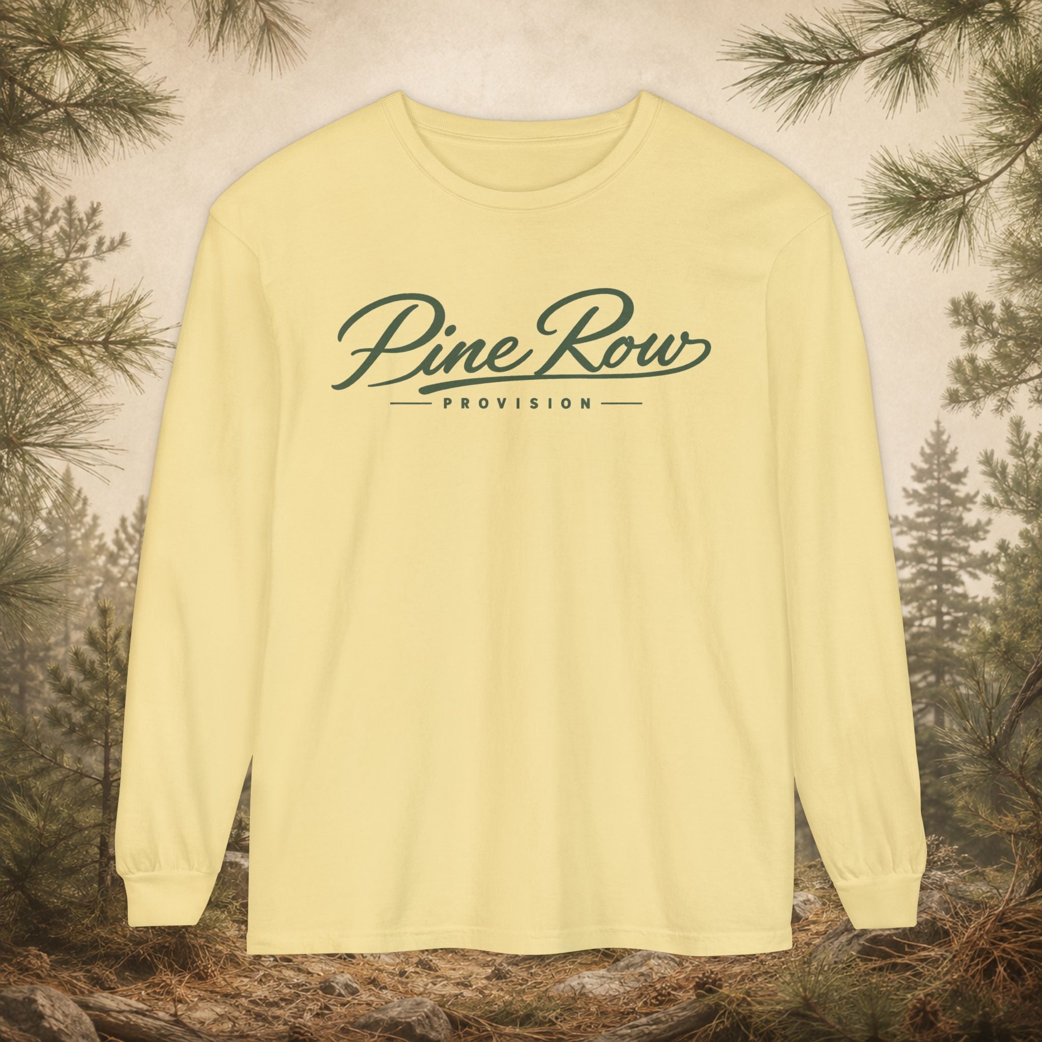 Pine Row Script Olive Green Long Sleeve T-Shirt