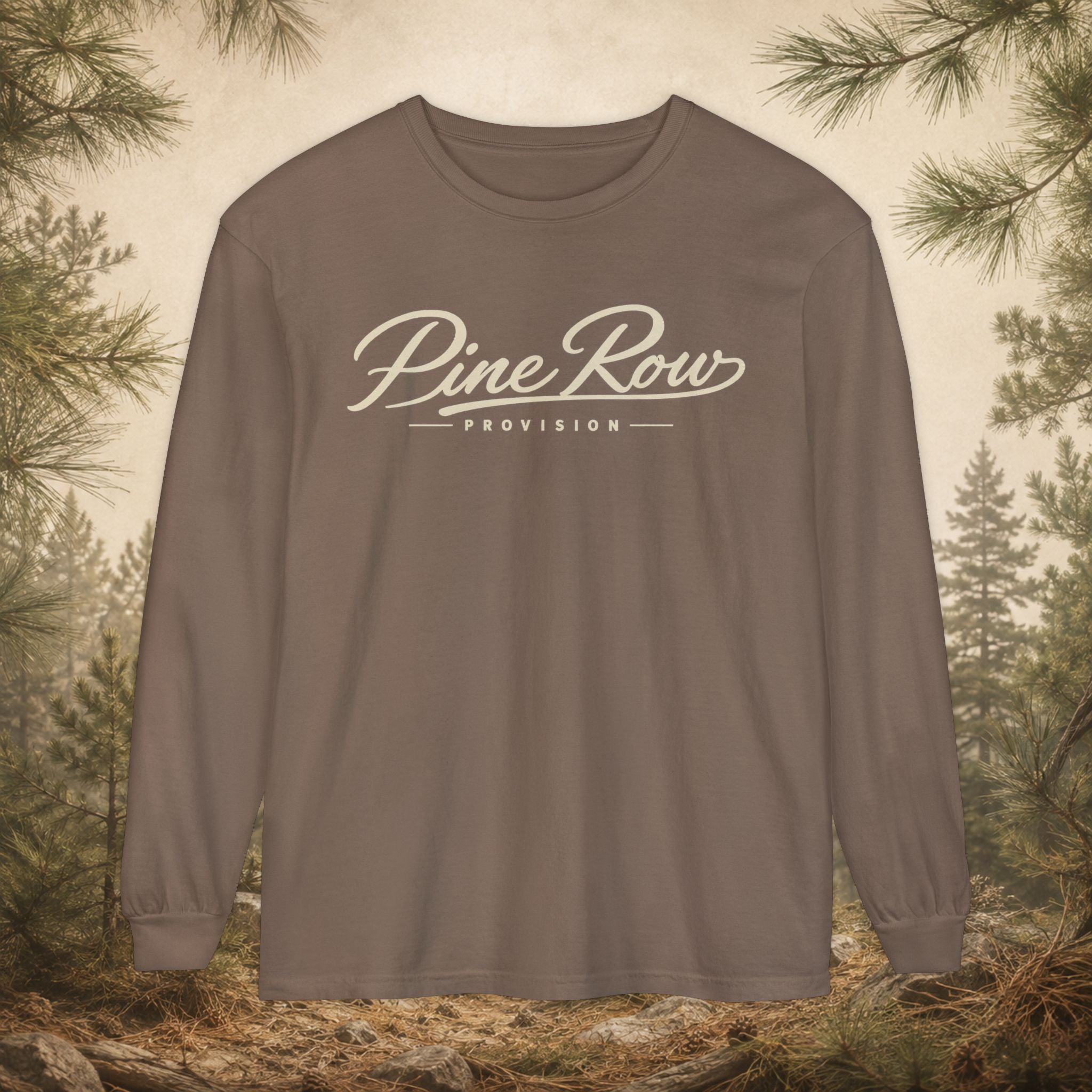 Pine Row Script Cream Long Sleeve T-Shirt