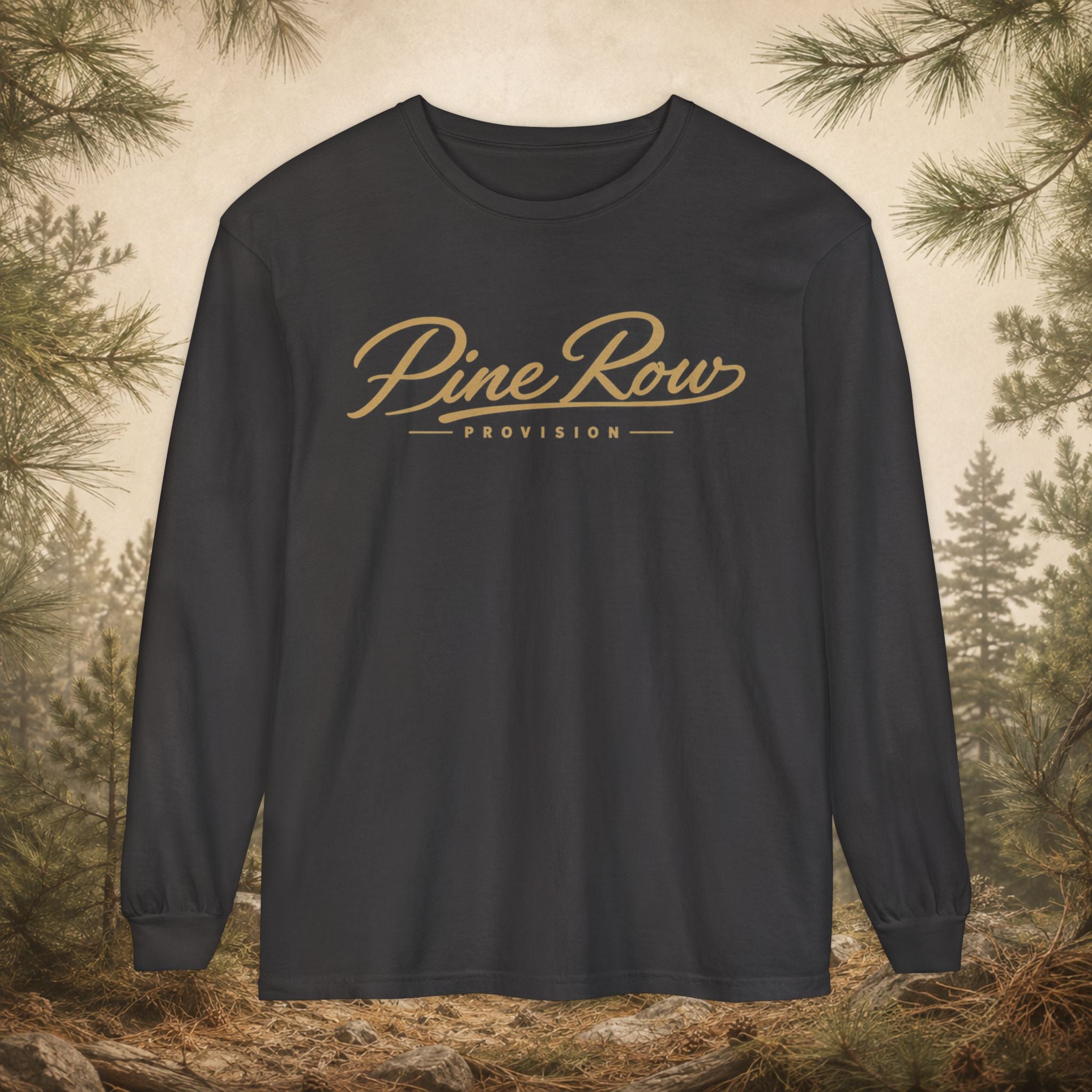 Pine Row Script Faded Gold Long Sleeve T-Shirt