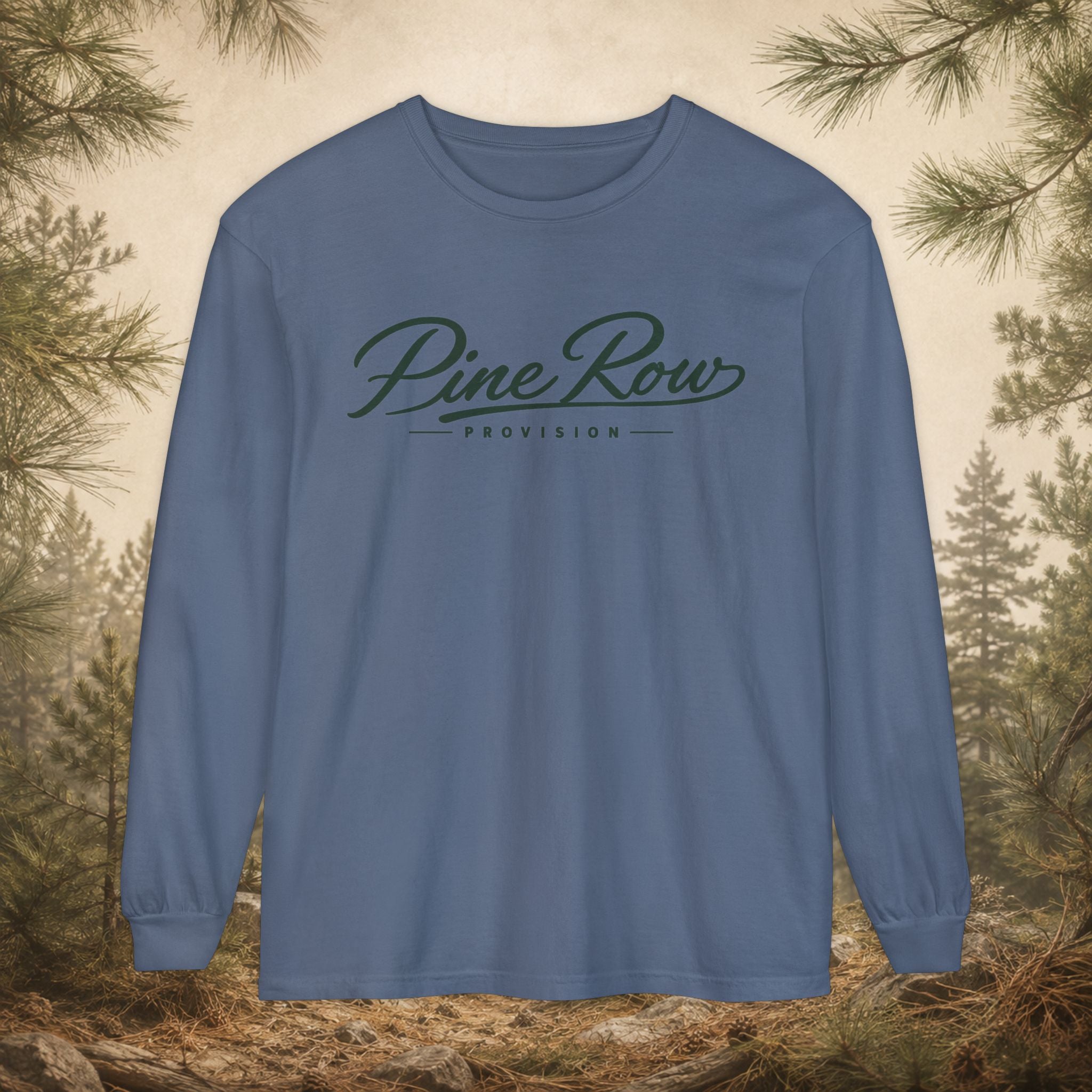 Pine Row Script Pine Green Long Sleeve T-Shirt