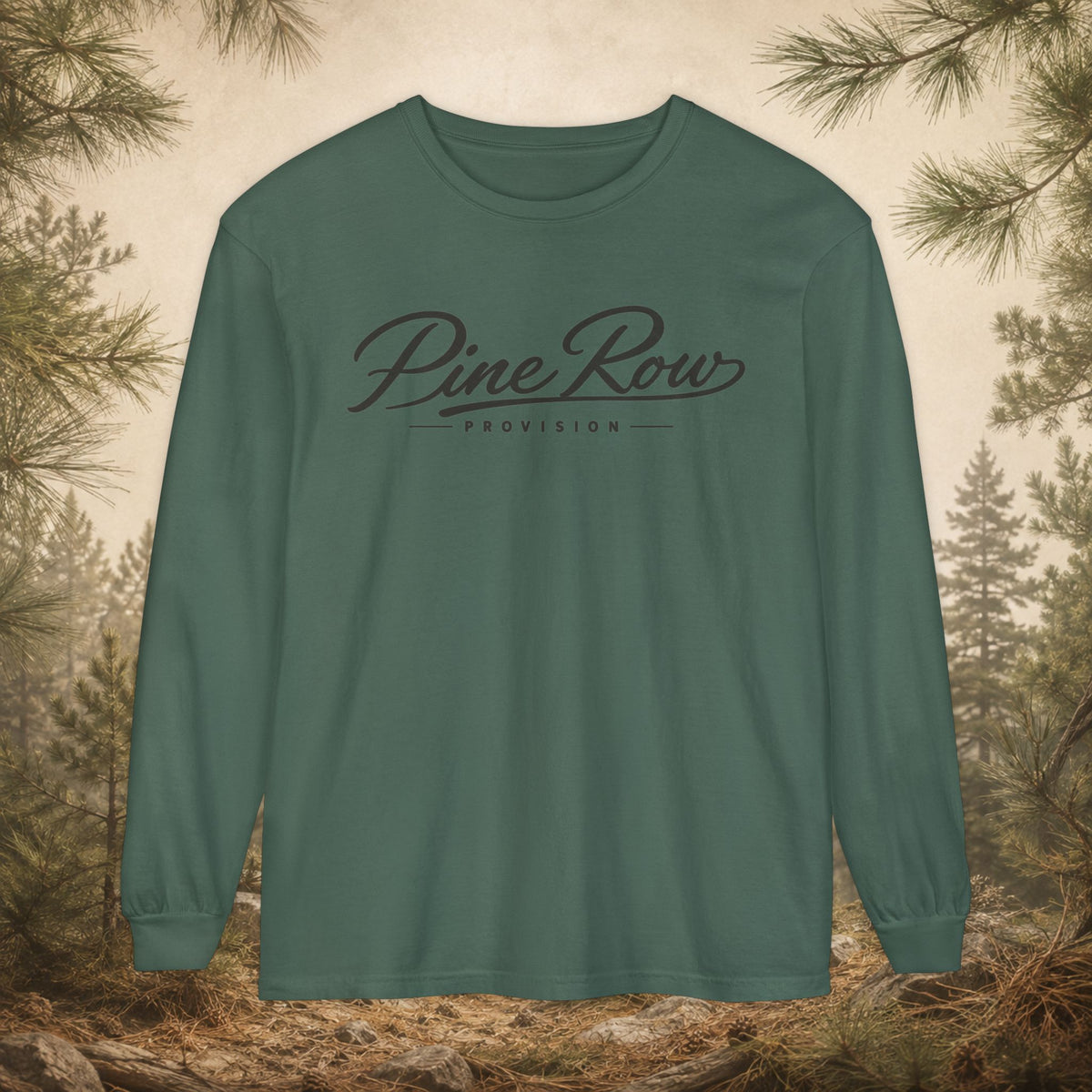 Pine Row Script Charcoal Long Sleeve T-Shirt