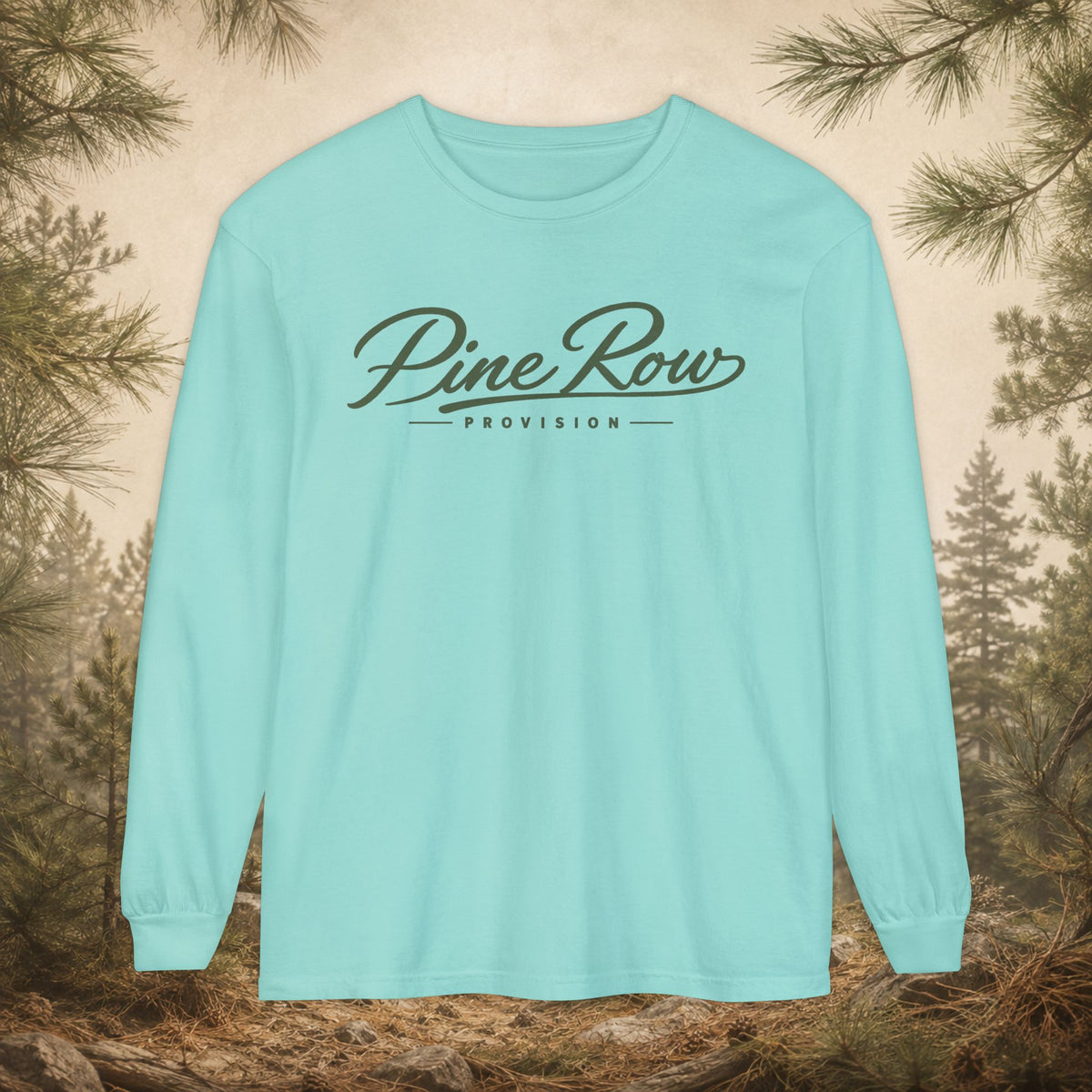 Pine Row Script Olive Green Long Sleeve T-Shirt