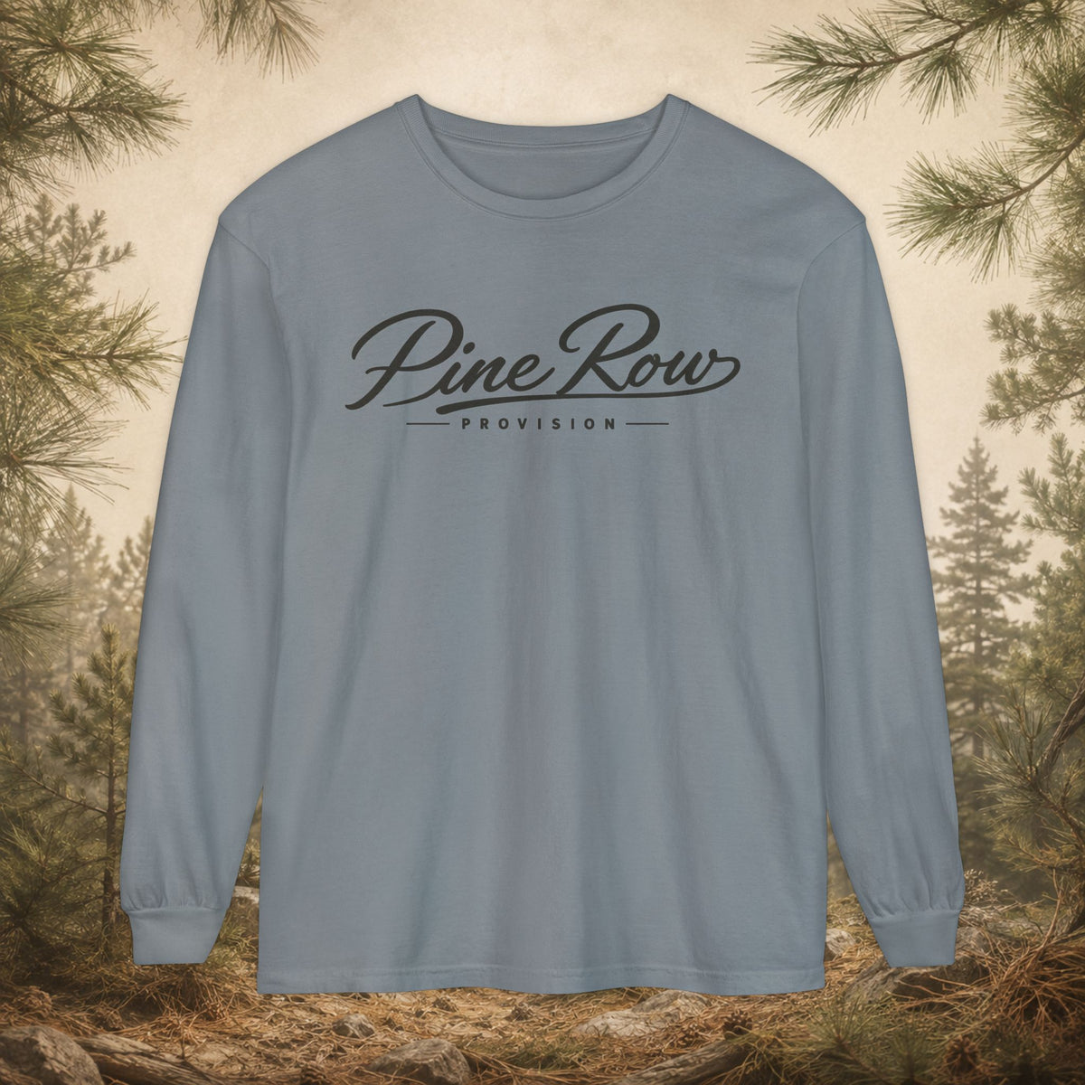 Pine Row Script Charcoal Long Sleeve T-Shirt