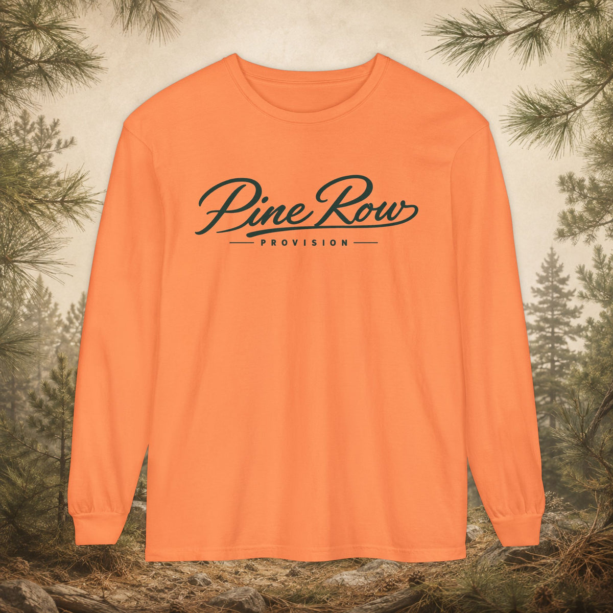 Pine Row Script Pine Green Long Sleeve T-Shirt