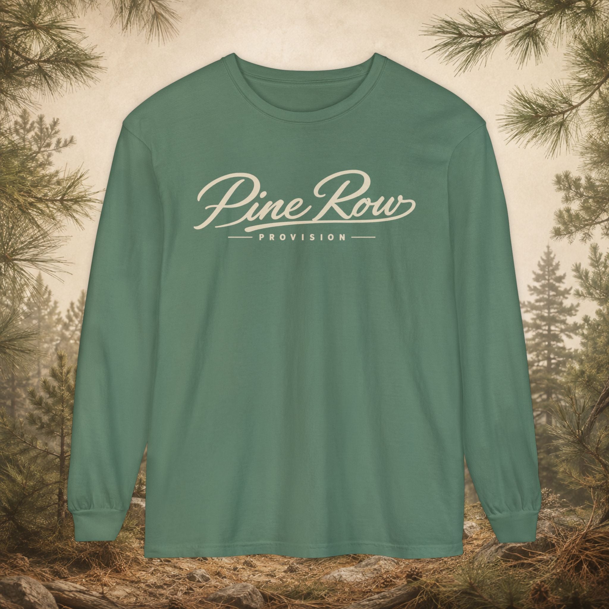Pine Row Script Cream Long Sleeve T-Shirt