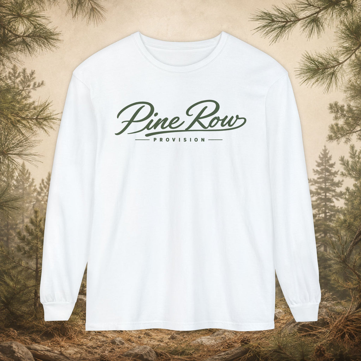 Pine Row Script Olive Green Long Sleeve T-Shirt