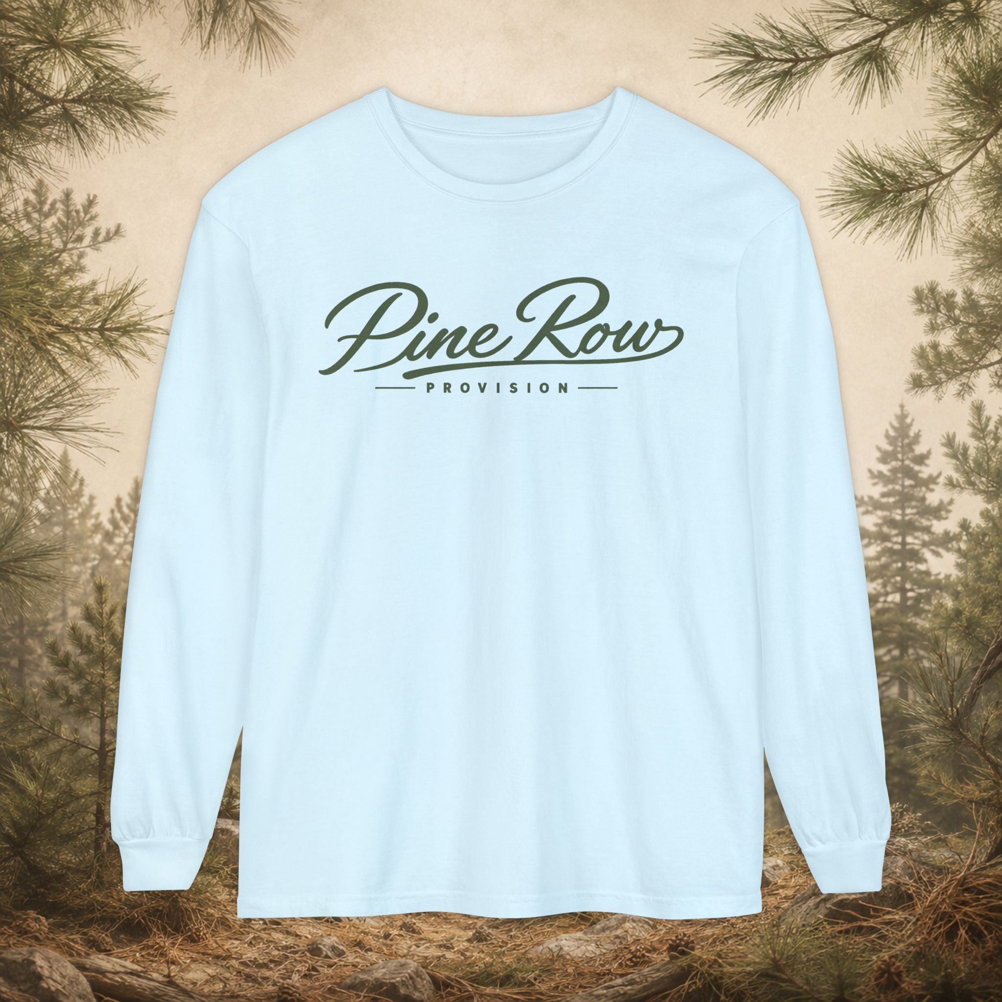Pine Row Script Olive Green Long Sleeve T-Shirt