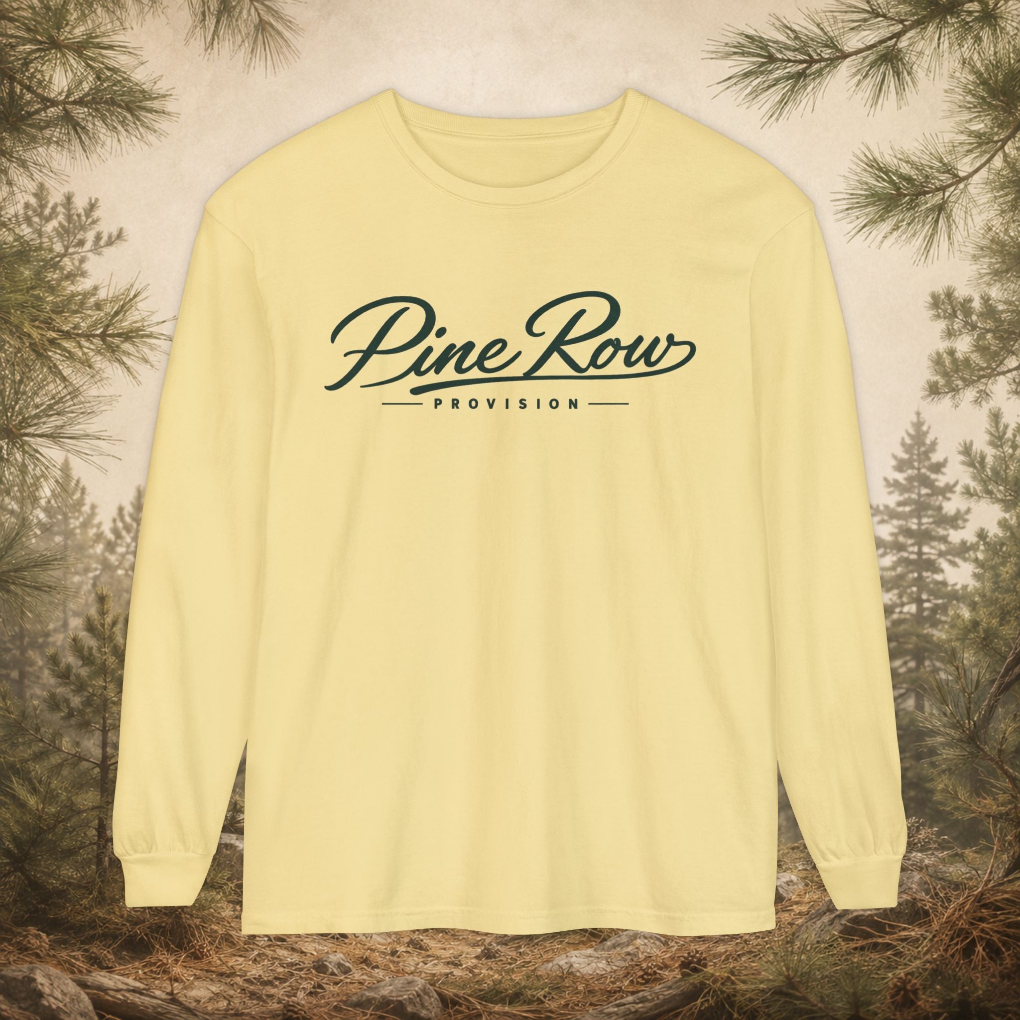 Pine Row Script Pine Green Long Sleeve T-Shirt