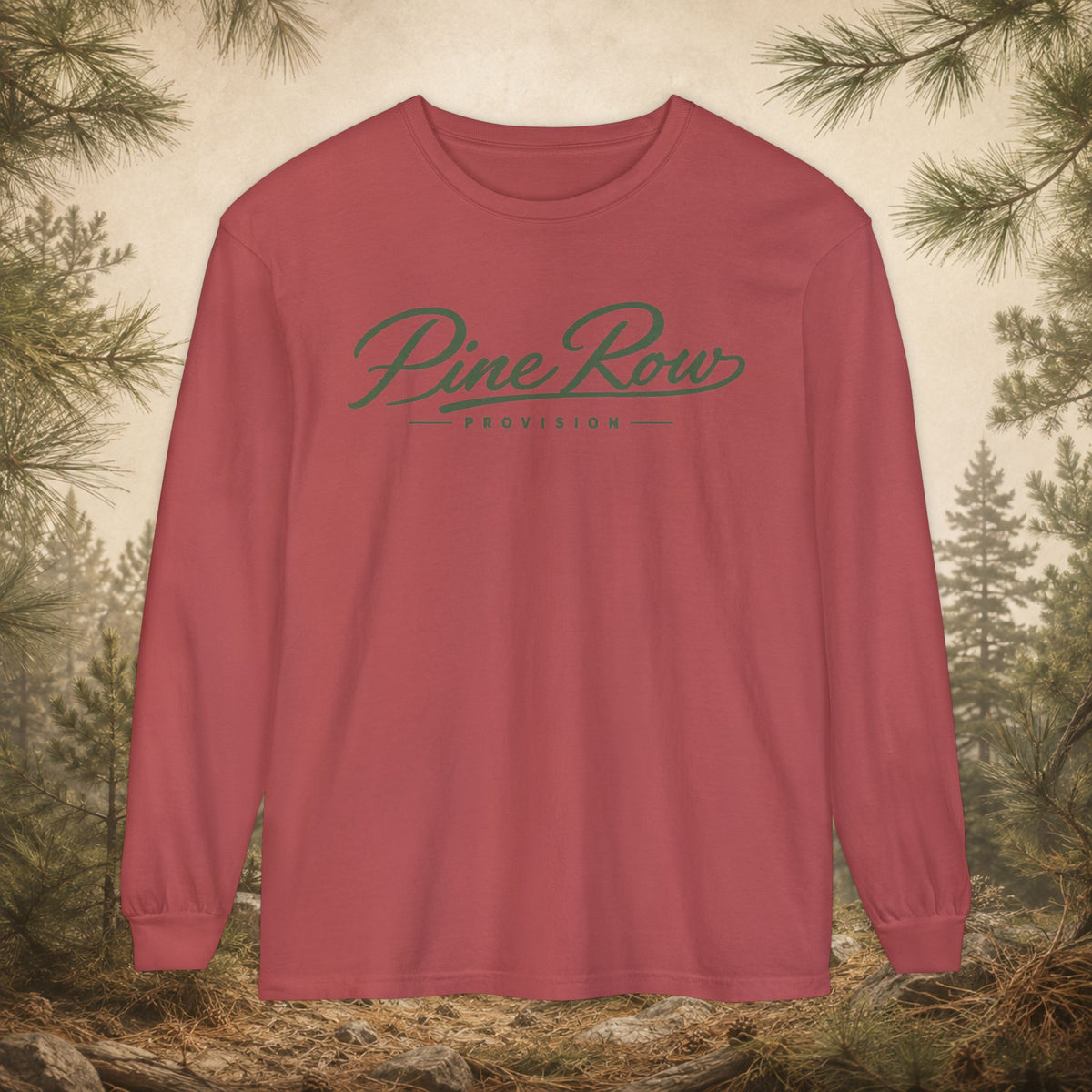 Pine Row Script Olive Green Long Sleeve T-Shirt