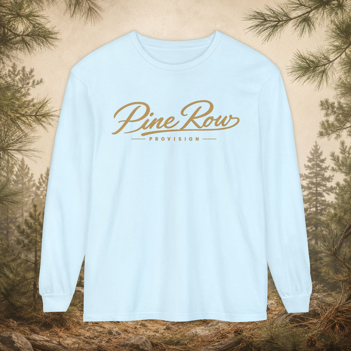 Pine Row Script Faded Gold Long Sleeve T-Shirt