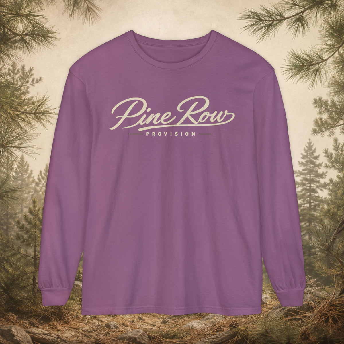 Pine Row Script Cream Long Sleeve T-Shirt
