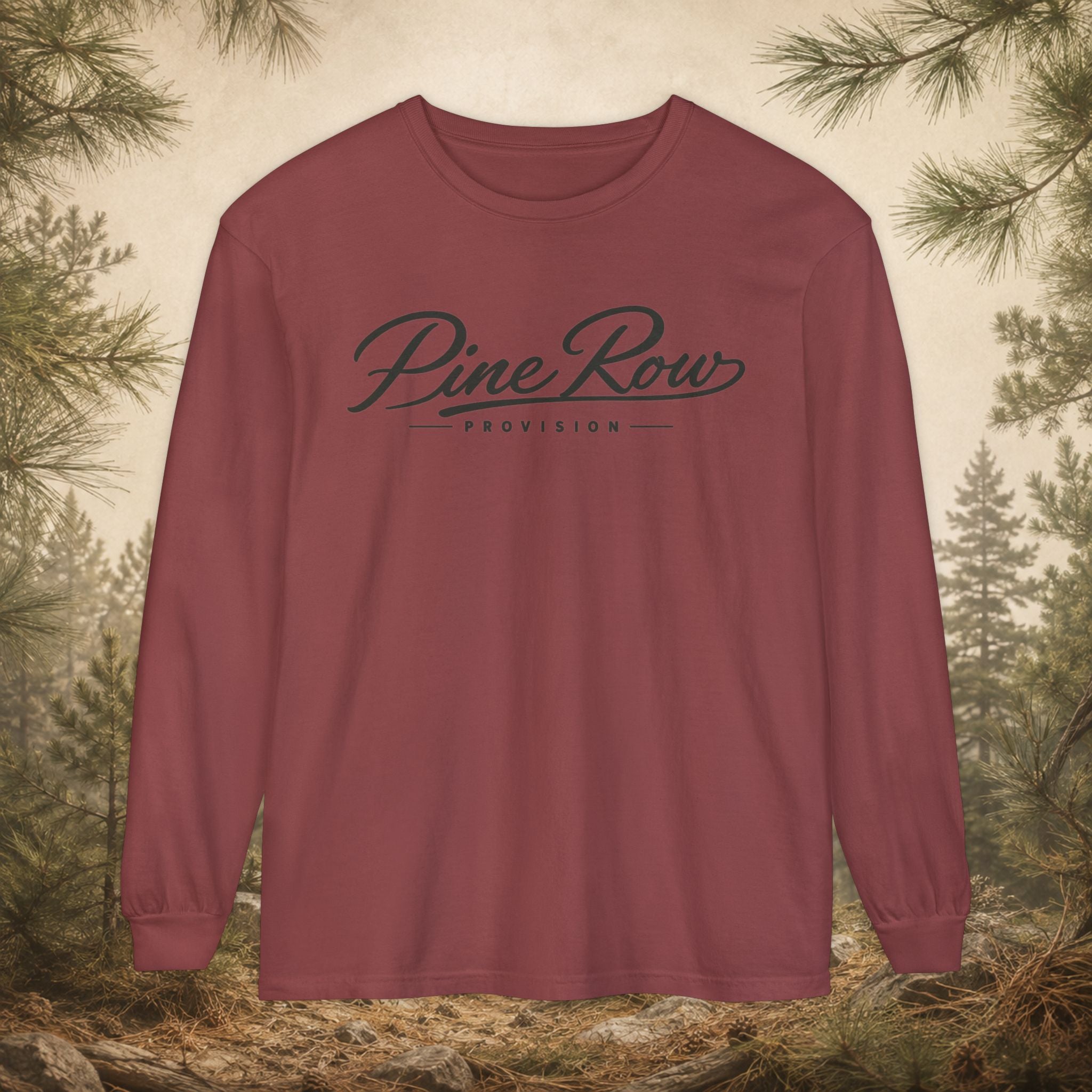 Pine Row Script Charcoal Long Sleeve T-Shirt