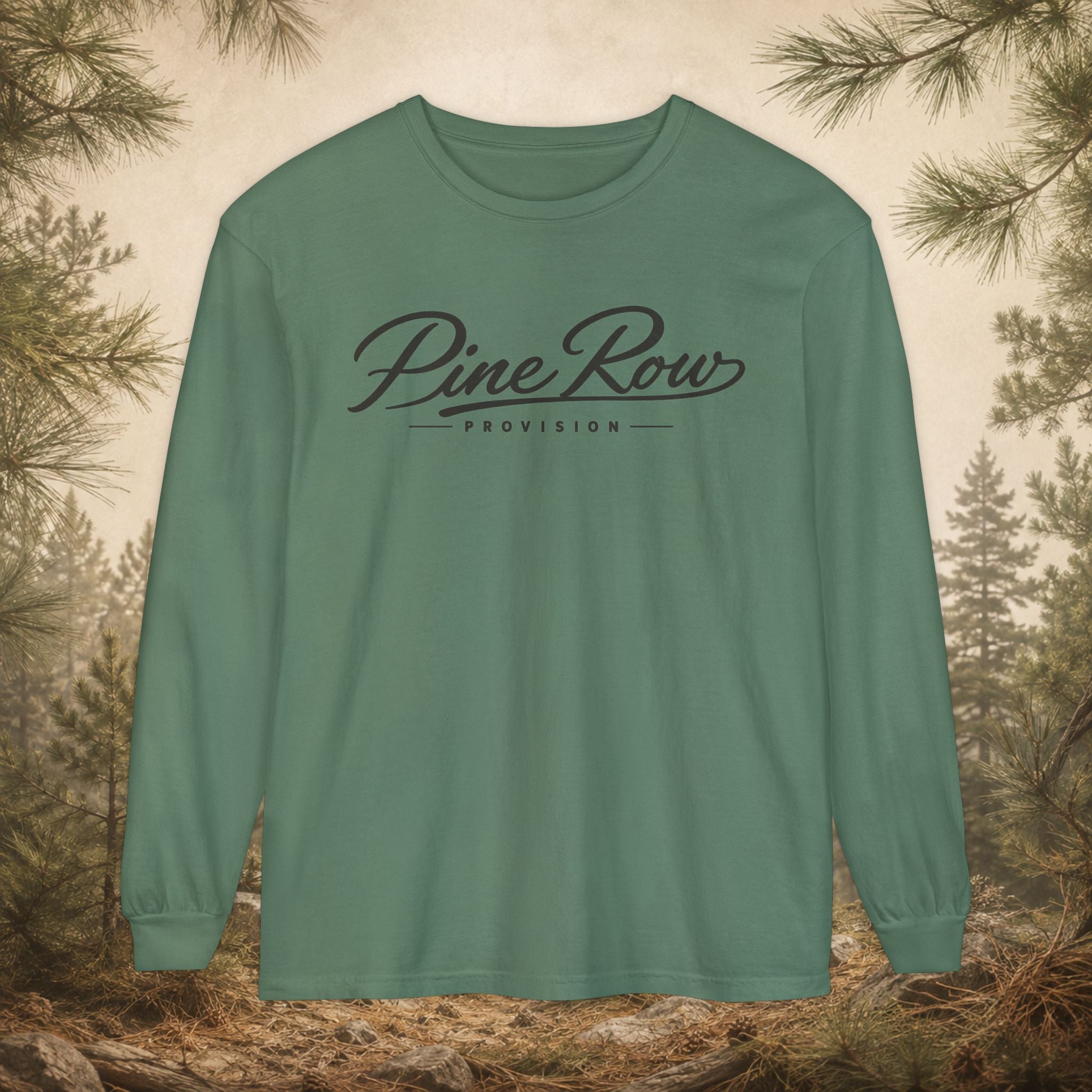 Pine Row Script Charcoal Long Sleeve T-Shirt