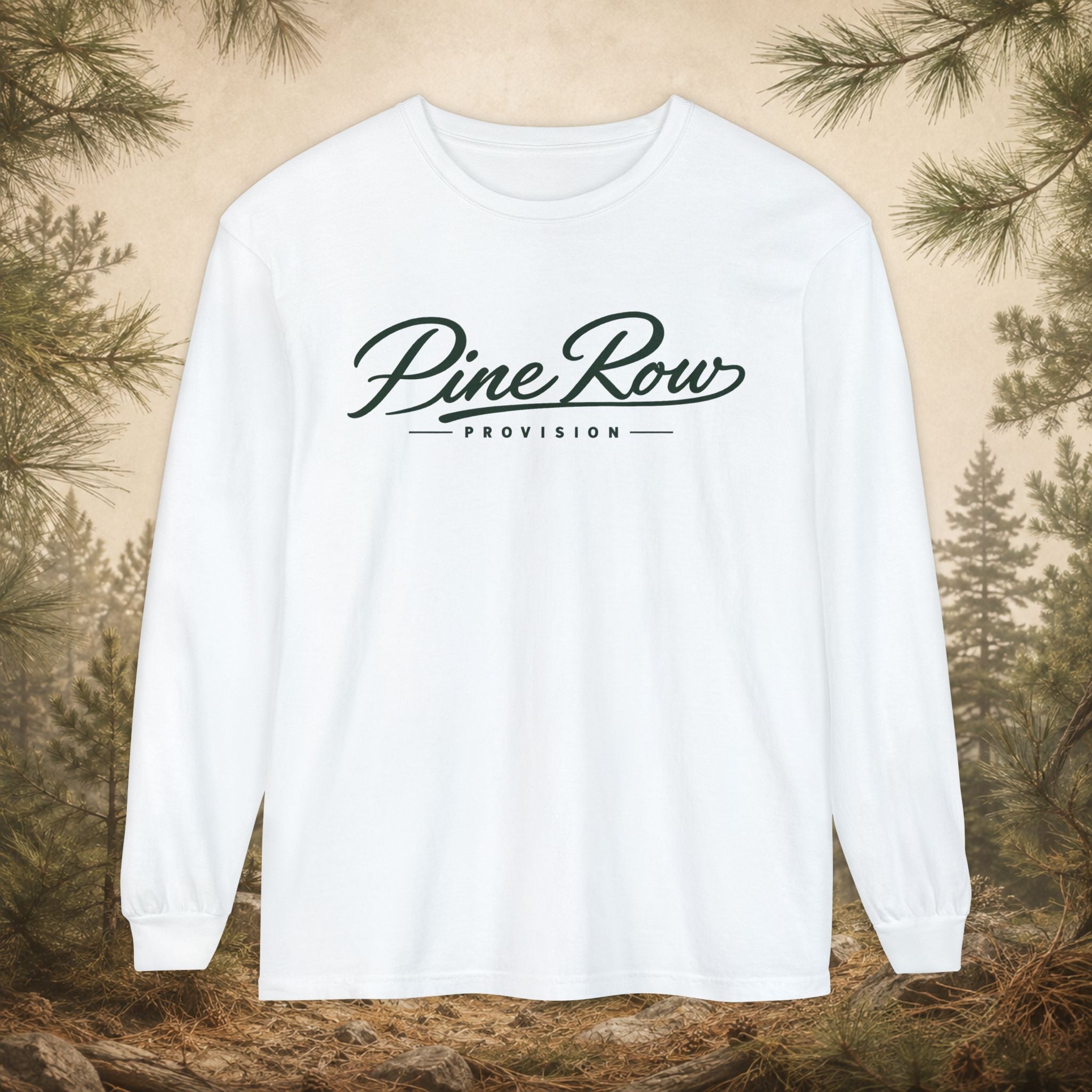 Pine Row Script Pine Green Long Sleeve T-Shirt