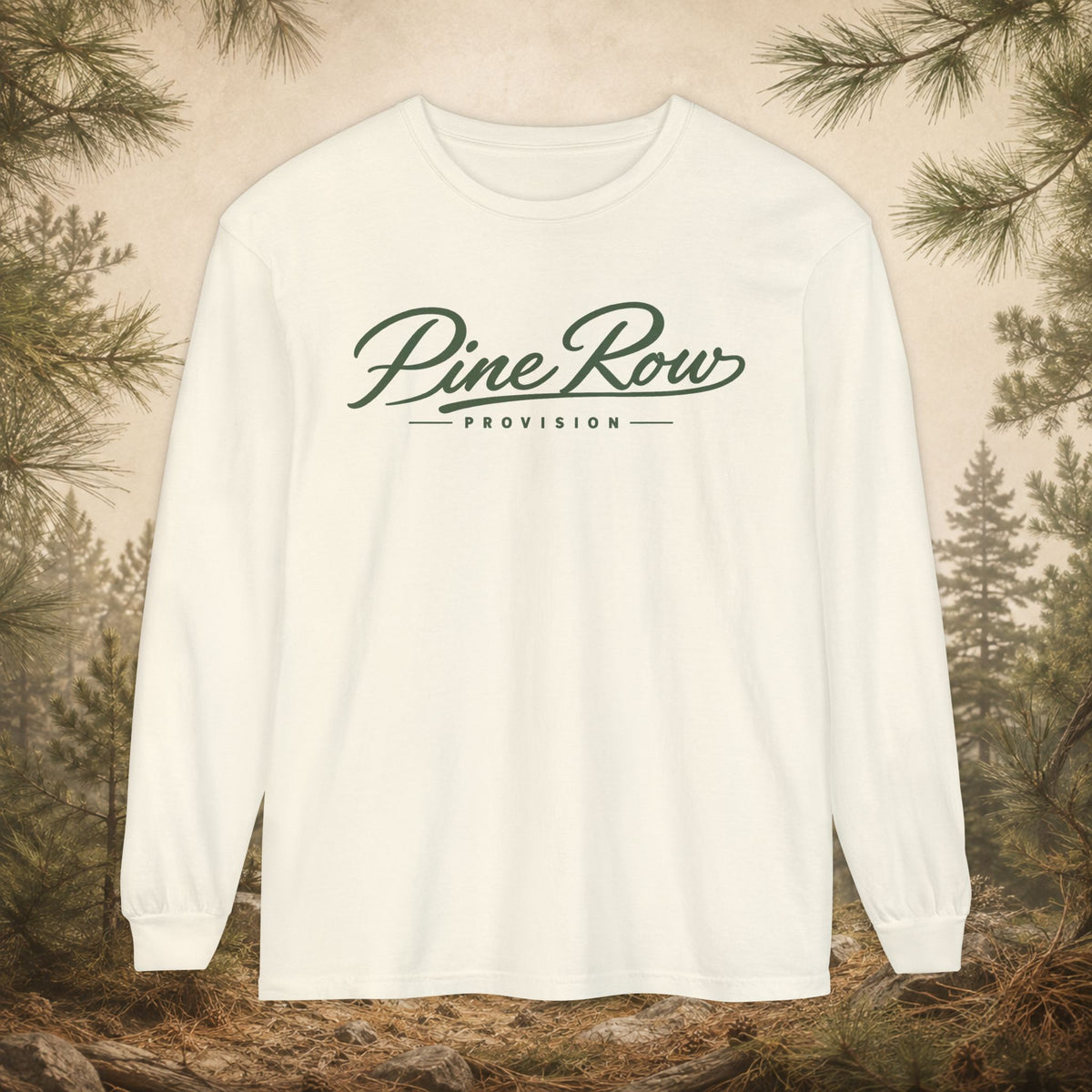 Pine Row Script Olive Green Long Sleeve T-Shirt
