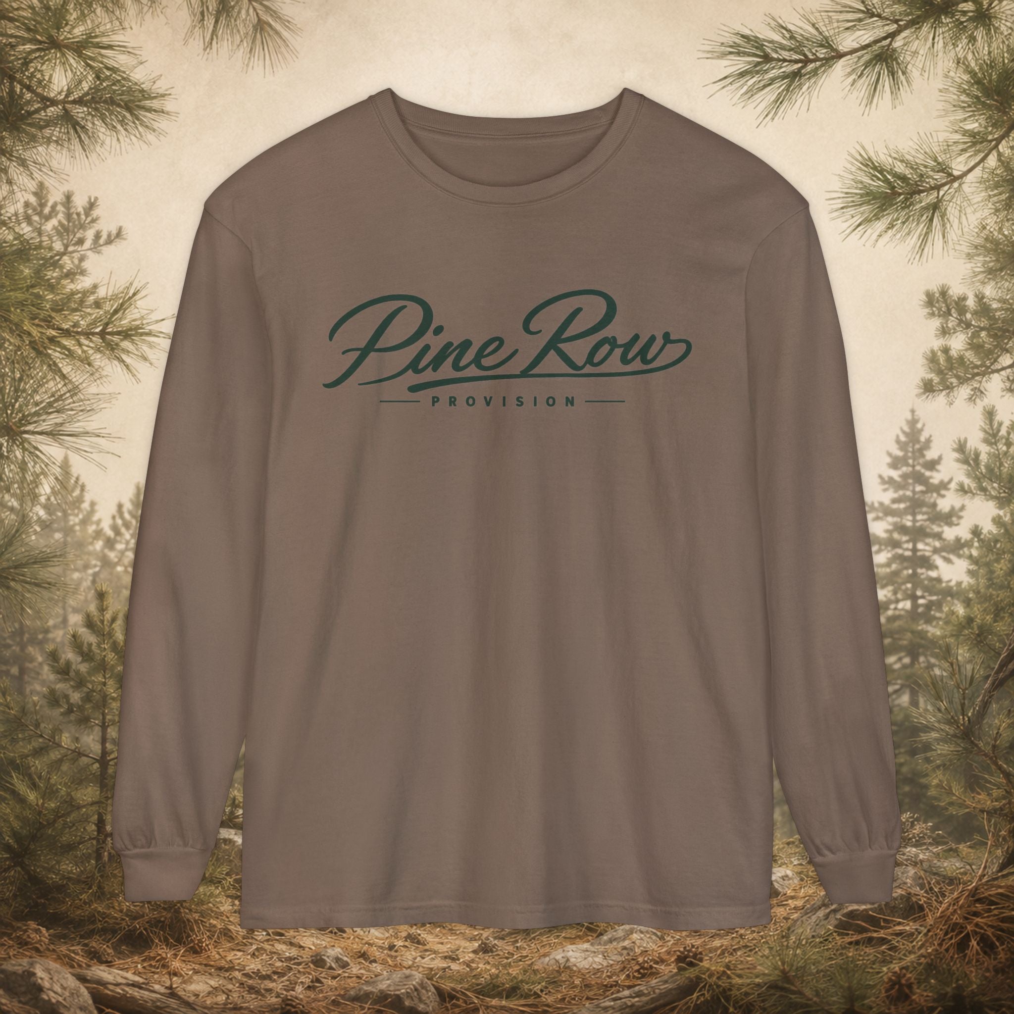 Pine Row Script Pine Green Long Sleeve T-Shirt