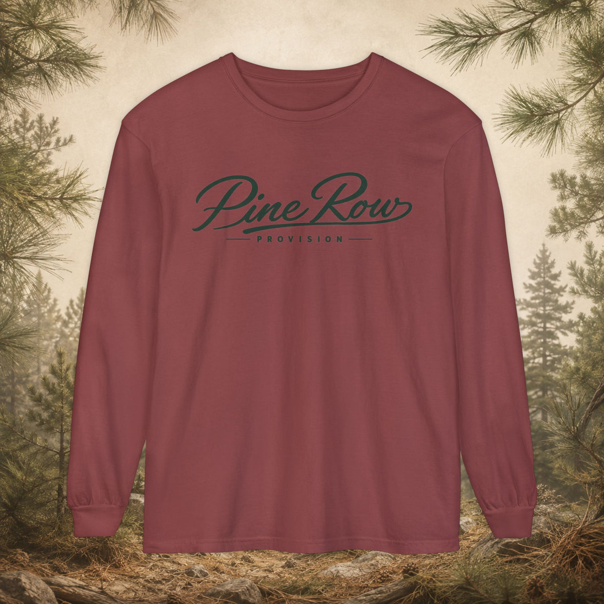 Pine Row Script Pine Green Long Sleeve T-Shirt