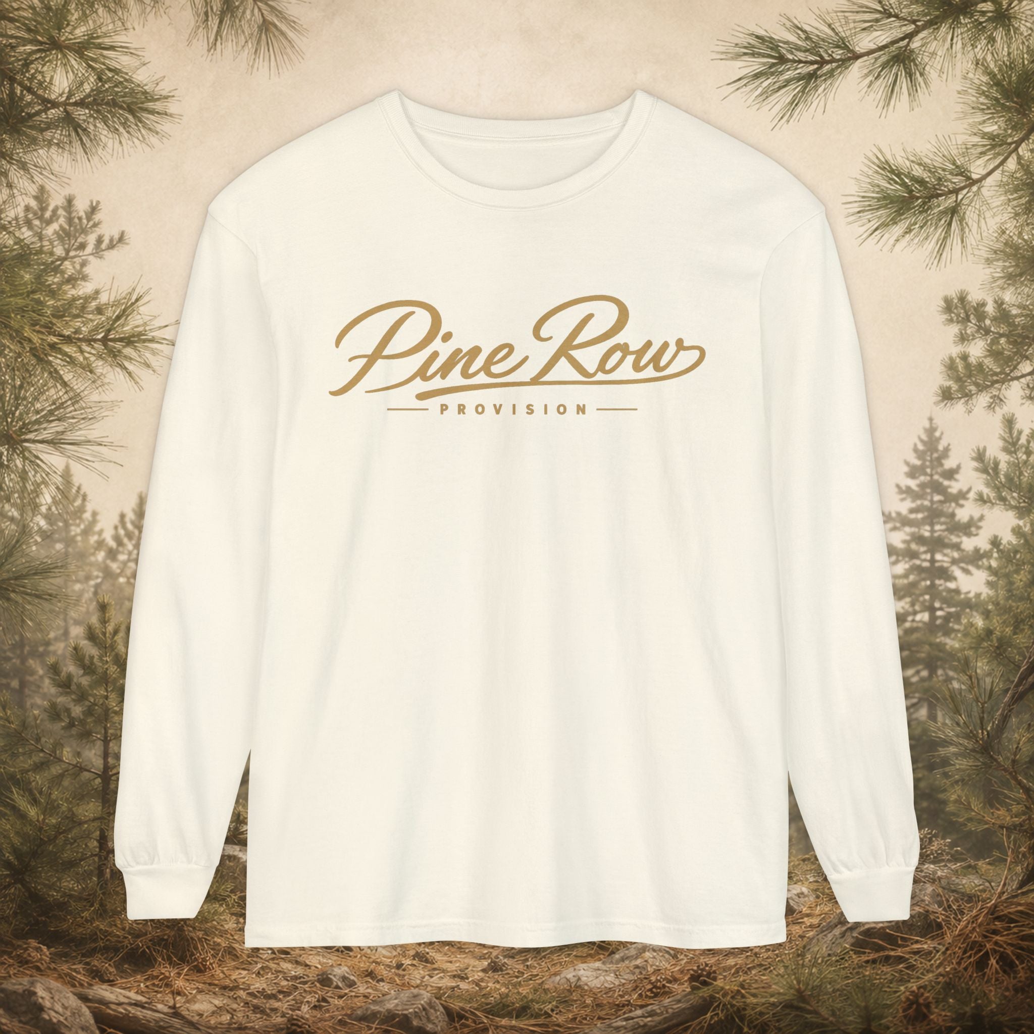Pine Row Script Faded Gold Long Sleeve T-Shirt