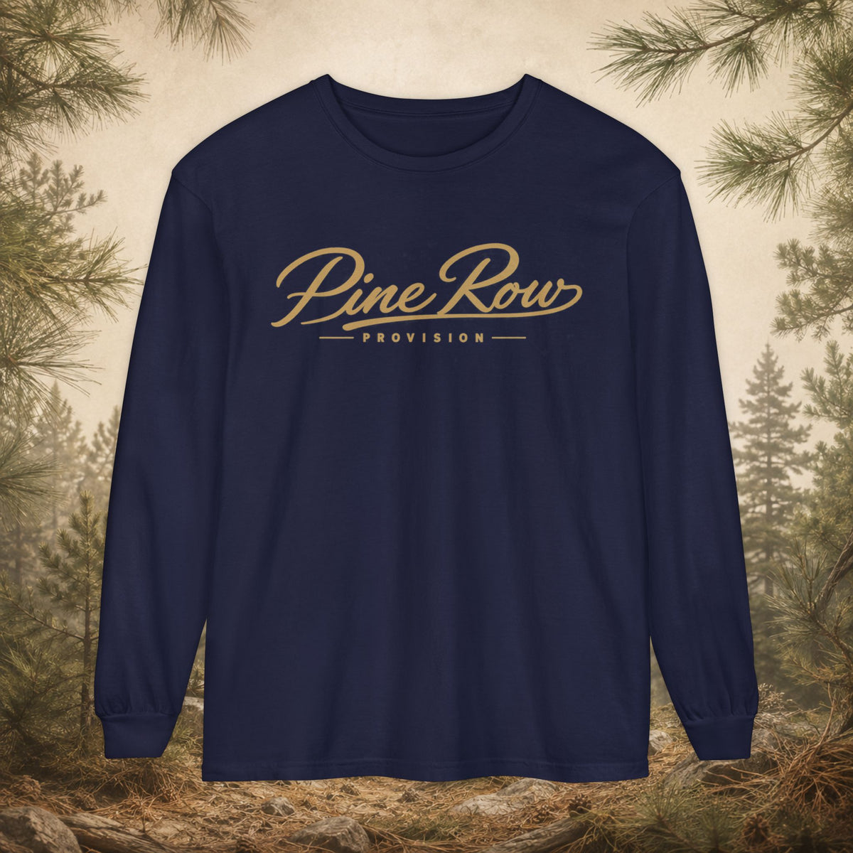 Pine Row Script Faded Gold Long Sleeve T-Shirt