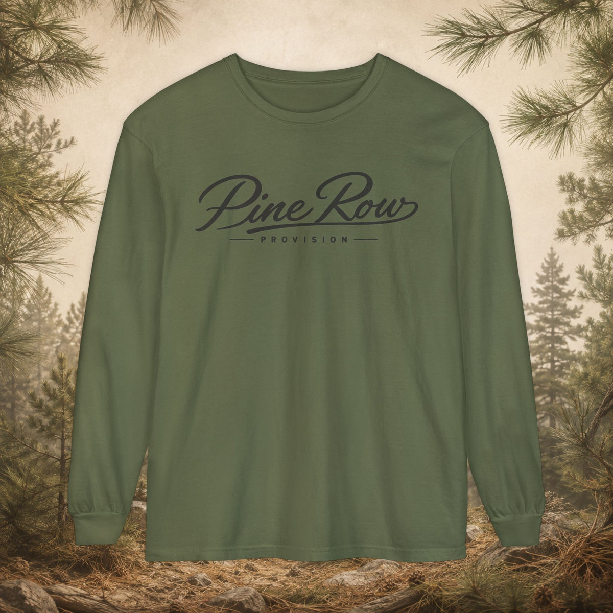 Pine Row Script Charcoal Long Sleeve T-Shirt