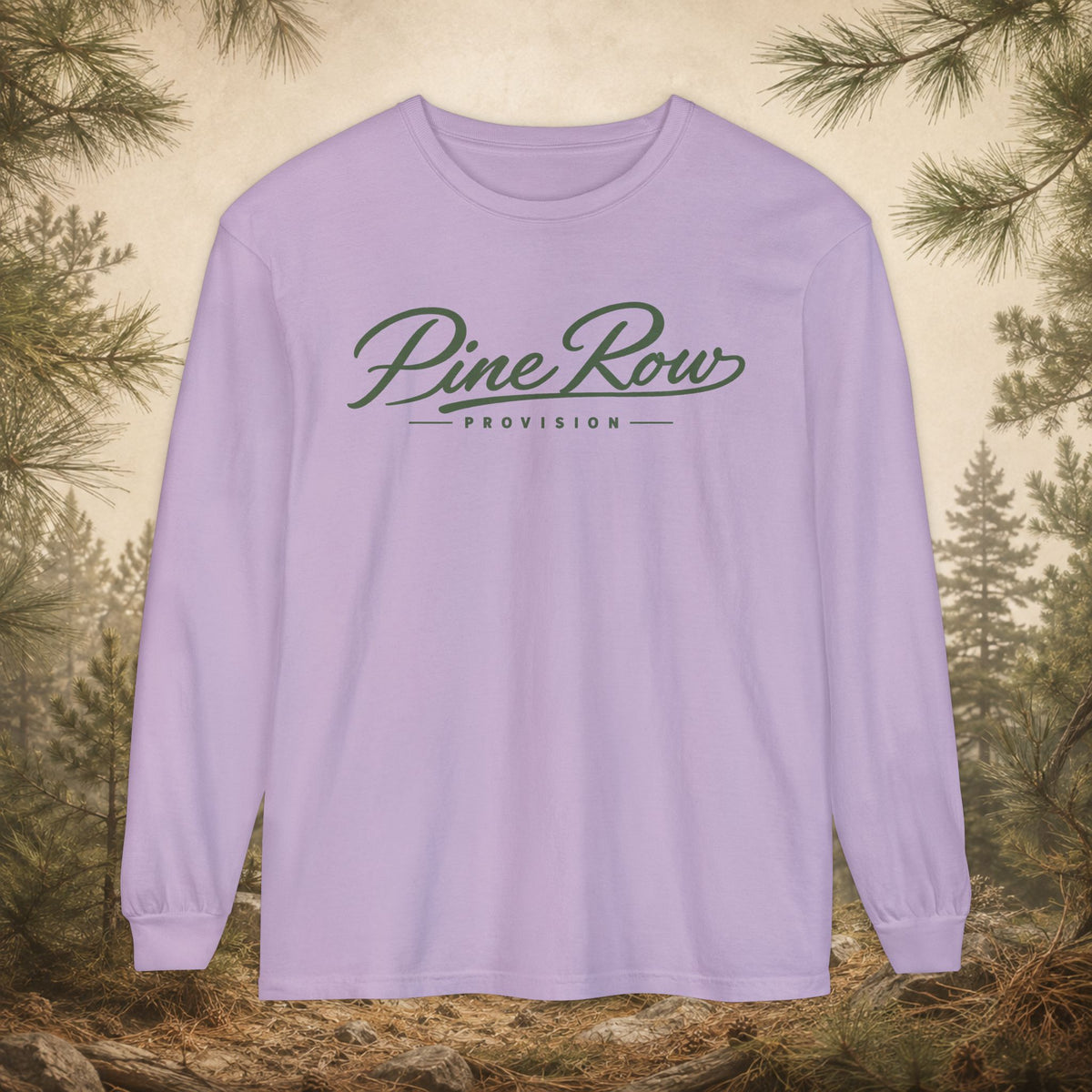 Pine Row Script Olive Green Long Sleeve T-Shirt