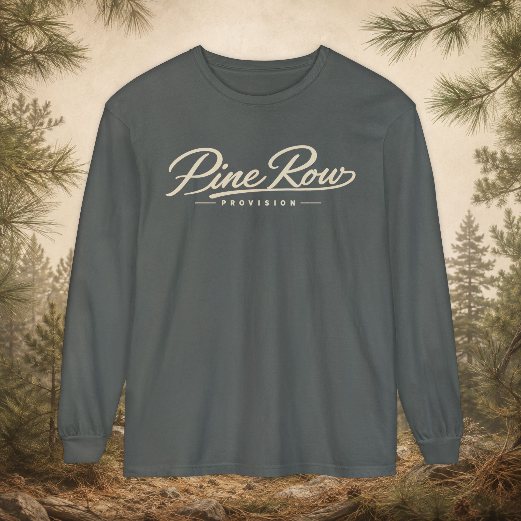 Pine Row Script Cream Long Sleeve T-Shirt