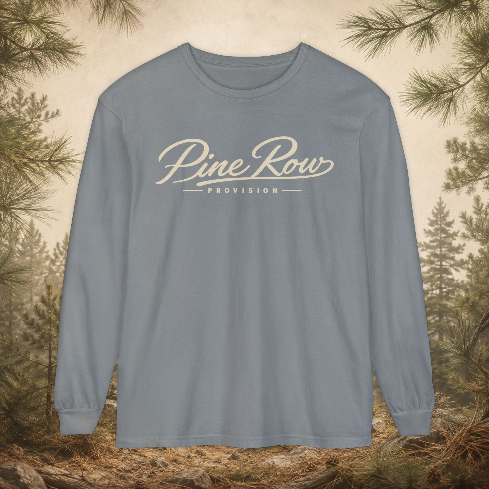 Pine Row Script Cream Long Sleeve T-Shirt