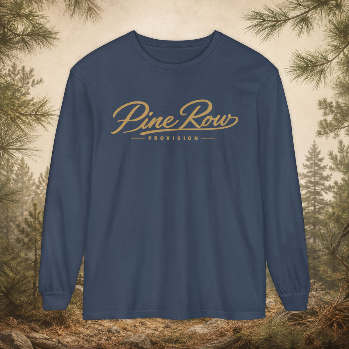 Pine Row Script Faded Gold Long Sleeve T-Shirt
