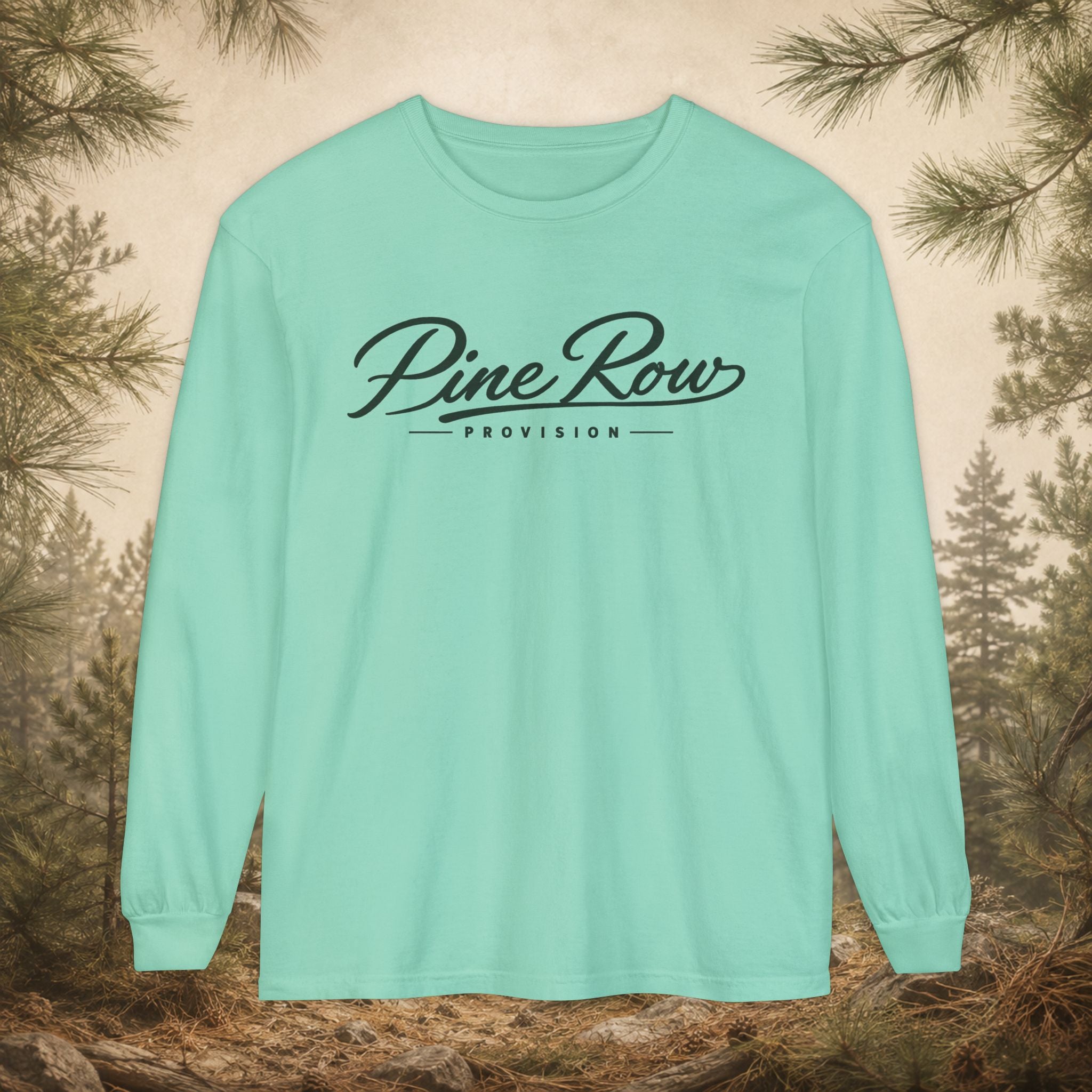 Pine Row Script Pine Green Long Sleeve T-Shirt