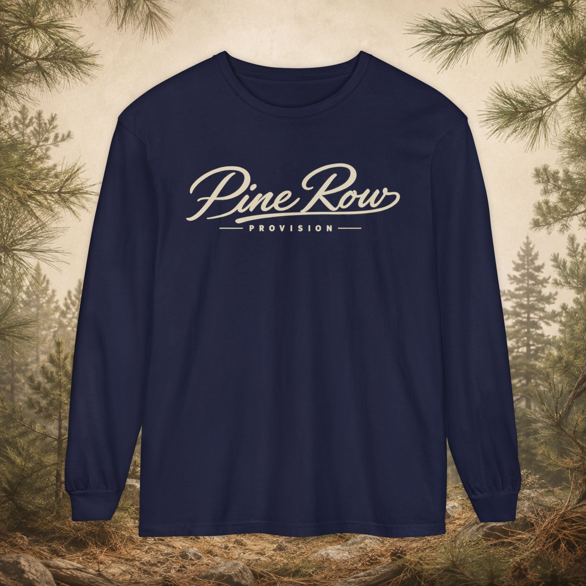 Pine Row Script Cream Long Sleeve T-Shirt
